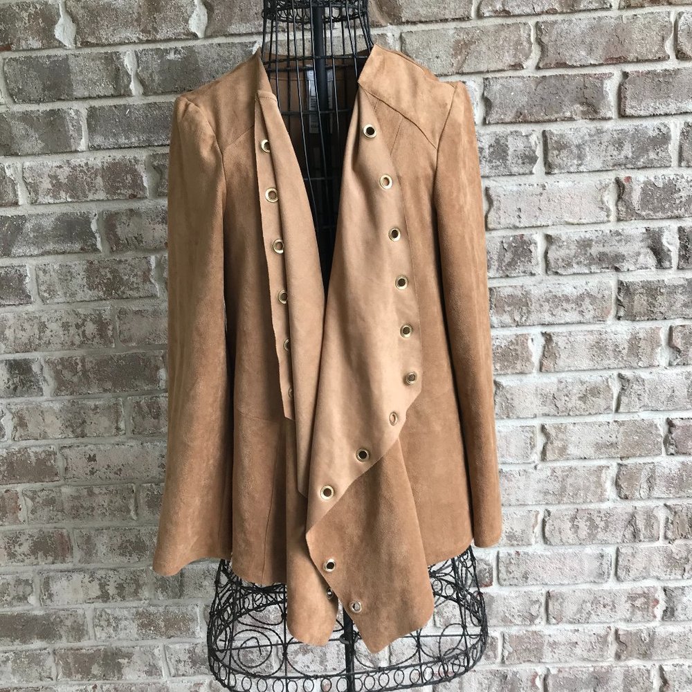 Chico's Grommet faux suede drape jacket Small NWT